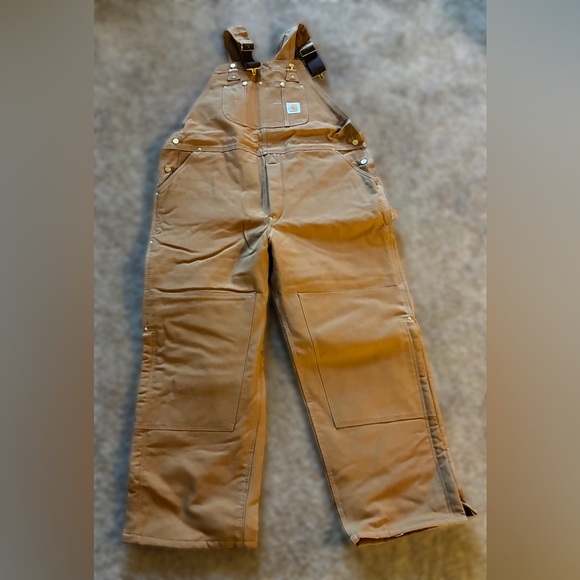 Carhartt R02 Duck Insulated Bib Overalls 44x30 BRN